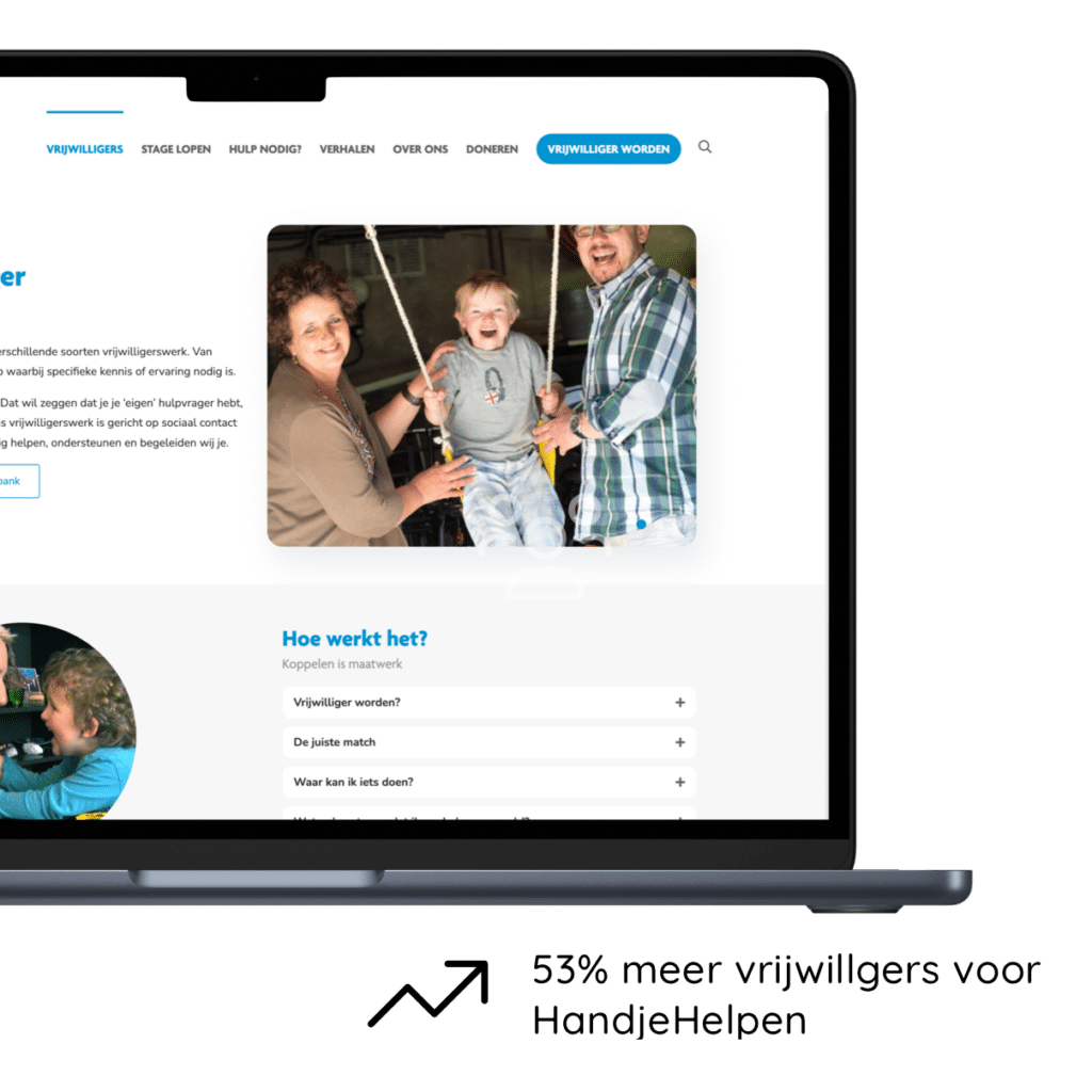 HandjeHelpen Homepage in macbook mock-up